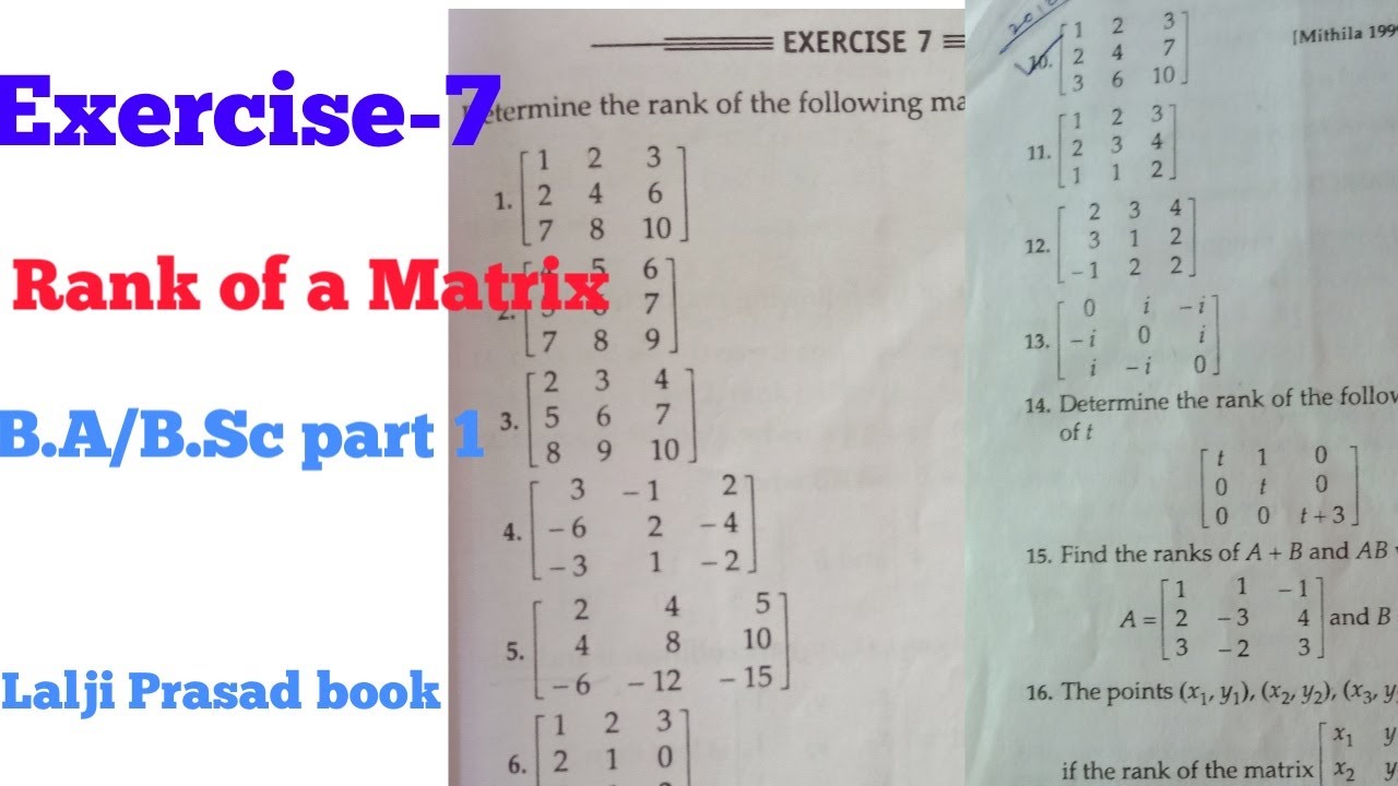 Exercise7 Rank of a Matrix. For. hindi language YouTube