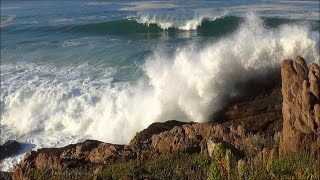 60min ocean waves crashing into rocky shore - sounds of the ocean in stereo - HD
