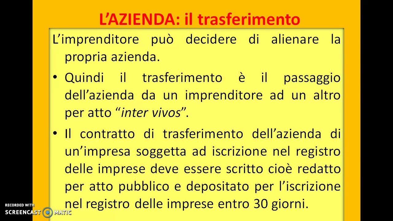 L' AZIENDA, IL TRASFERIMENTO E I