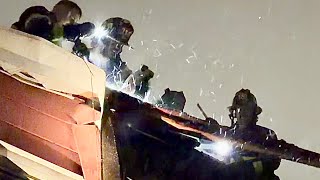 {FDNY 2ND ALARM BOX 0851}~{FDNY BATTLING FIRE ON TOP FLOOR OF BROWNSTONE ON DECATUR STREET BROOKLYN}