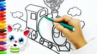 Cómo Dibujar y Colorear el Tren  | Dibujos Para Niños con MiMi  | Aprender Colores 