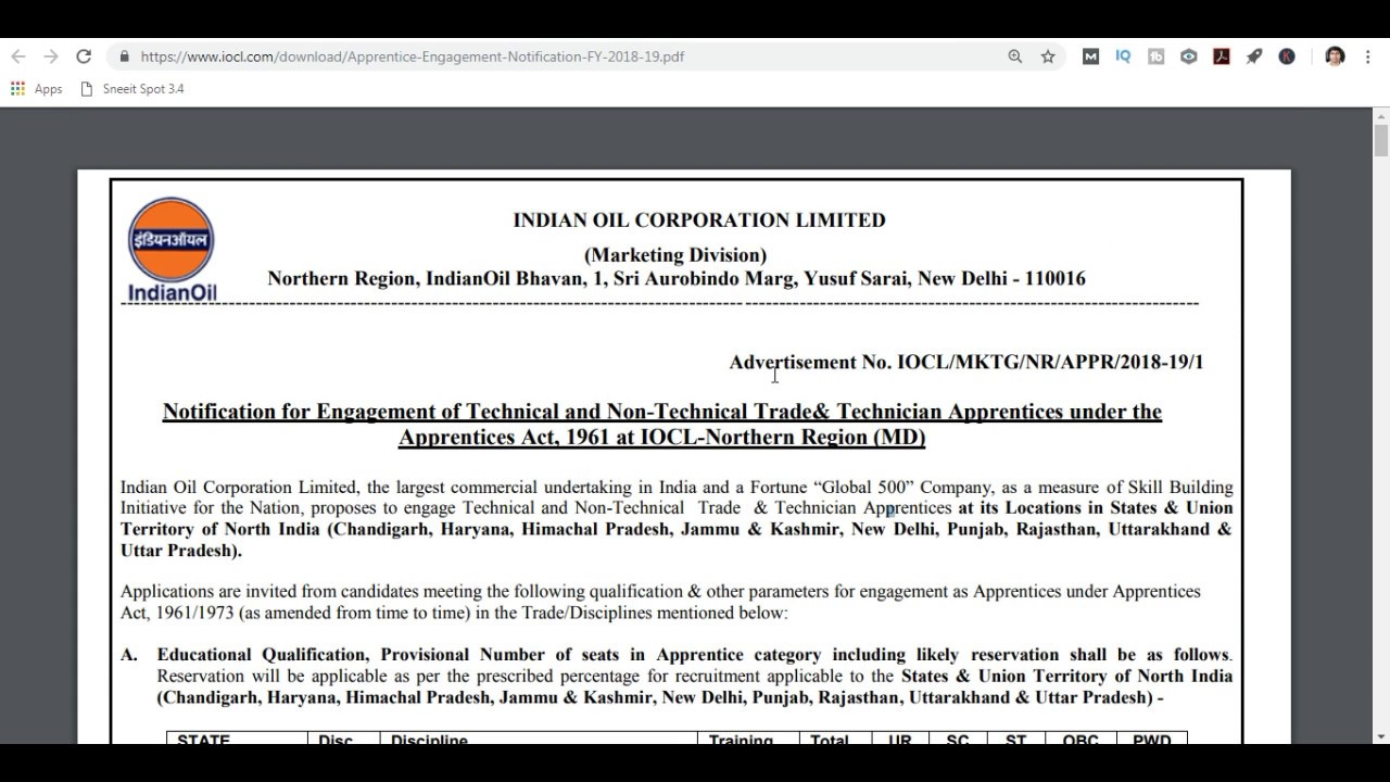 IOCL Jobs 2018-2019 - 523 posts of Trade and Technician Apprentices
