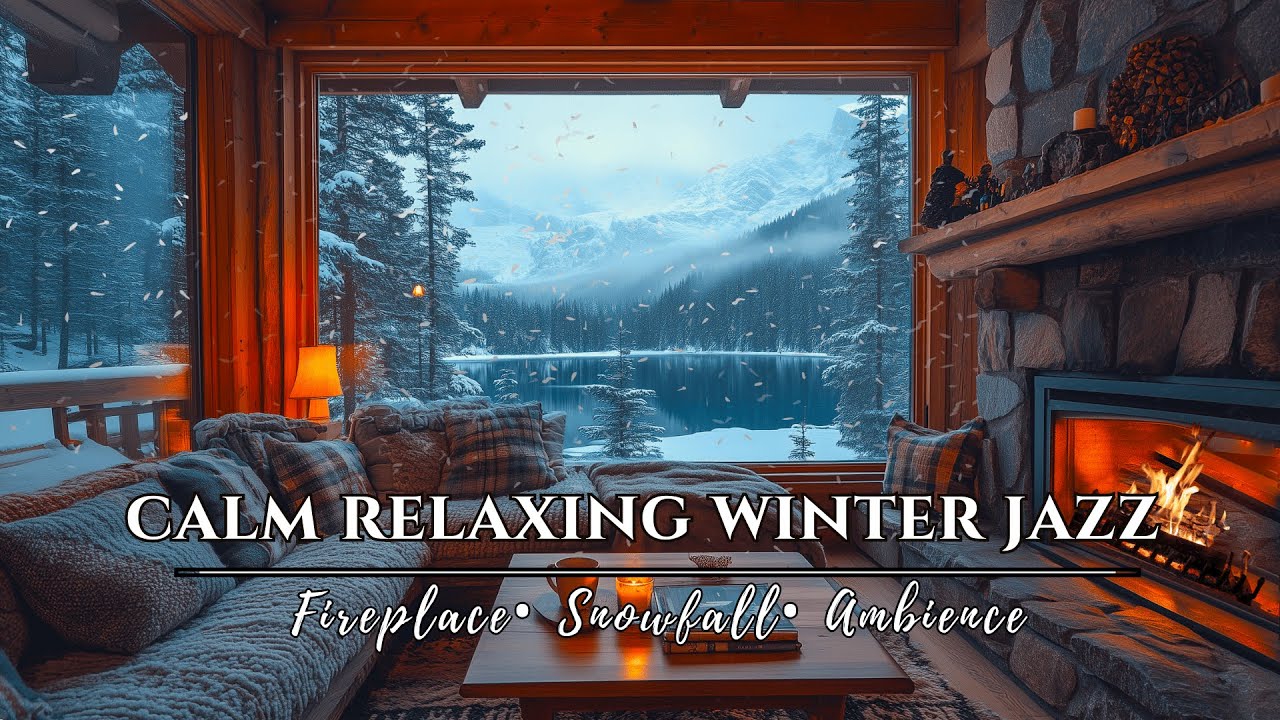 Relaxing Fireplace Winter Jazz Music ❄️🔥Cabin Ambience with Soft Jazz and Cozy Snowfall