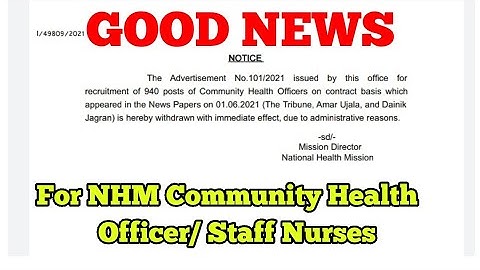 Hp Community Health Officers (CHOs)/Staff Nurses recruitment 2021 for 940 Posts withdraw Notice