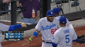 Puig catches third out, throws to third anyway