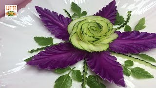 Impressive Cucumber Rose Flower & Purple Cabbage Leafs Designs | Vegetable Flower Carving Decoration