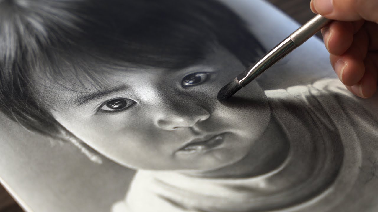 How to draw portrait with charcoal powder - ASMR drawing 