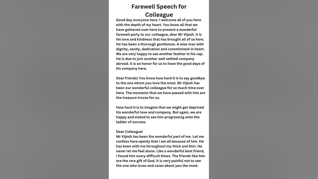 Farewell Speech for Colleague | Speech #grammar #english #speech #farewell