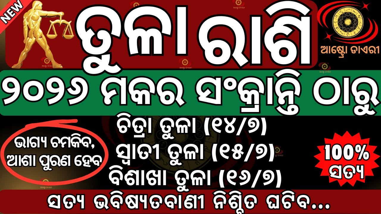 ତୁଳା ରାଶି ୨୦୨୬ ମକର ସଂକ୍ରାନ୍ତି ଠାରୁ ଚମକିବ ଭାଗ୍ୟ ପୂରଣ ହେବ ଆପଣଙ୍କ ଆଶା, କିନ୍ତୁ ଆପଣଙ୍କ ନକ୍ଷତ୍ର.