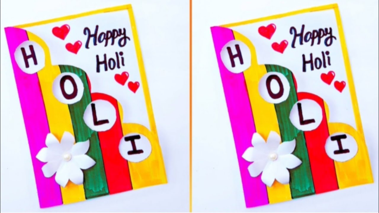 Easy & Beautiful white paper Holi Card making idea |DIY Happy holi greeting Card |Handmade holi card