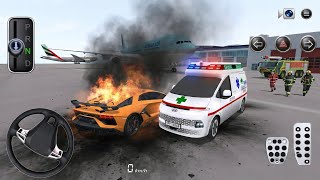 Orange Mercedes Car Caught Fire at Airport! 🚑🔥 Ambulance Rescue Mission | 3D Driving Class Game  screenshot 4