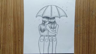 BFF drawing / girl pencil sketch /best friends drawing step by step/BFF drawing with umbrella