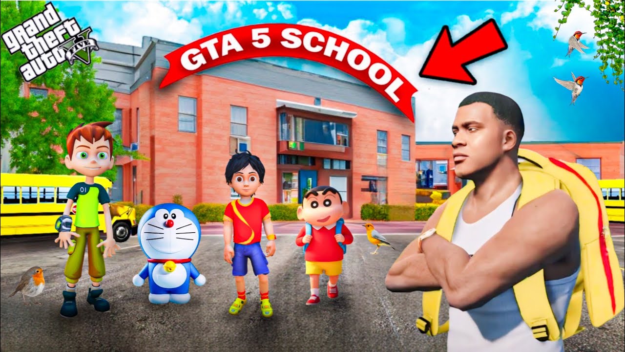 Shinchan and Franklin Going To School | Squid Doll Teacher GTA5 Telugu
