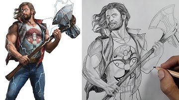 How to to Draw [ THOR ] with stormbreaker easy drawing tutorial