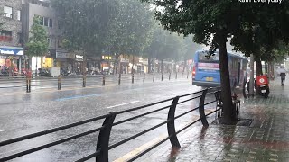 Seoul Super Heavy Rain Walk Makes You Forget Everything. Sound for Sleep Study Focus Meditation.