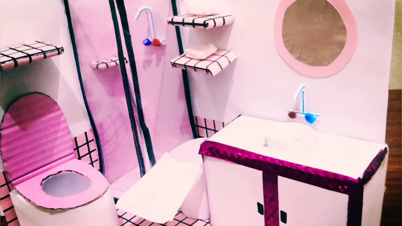 Trying Diy Barbie Dollhouse Bathroom with cardboard Damn Artista
