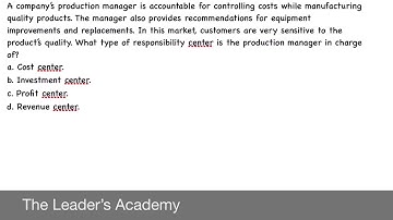 CMA USA Part-1 | Responsibility Centre | Cost Centre | The Leaders Academy | Q-15 | Sec C |