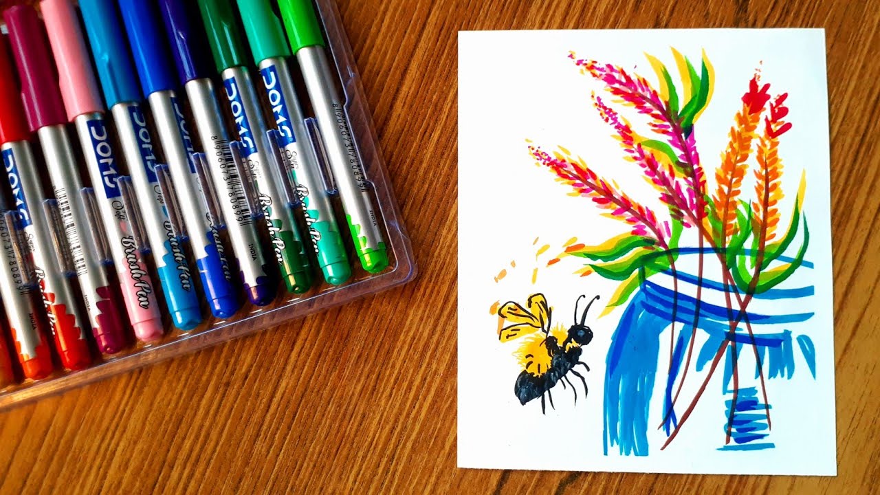 Easy Drawing With Brush Pens : How To Draw Flower Vase Easy / Doms ...