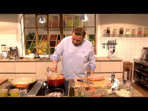 Gefüllte Kalbsbrust mit Frühlingsgemüse (Richard Rauch). 