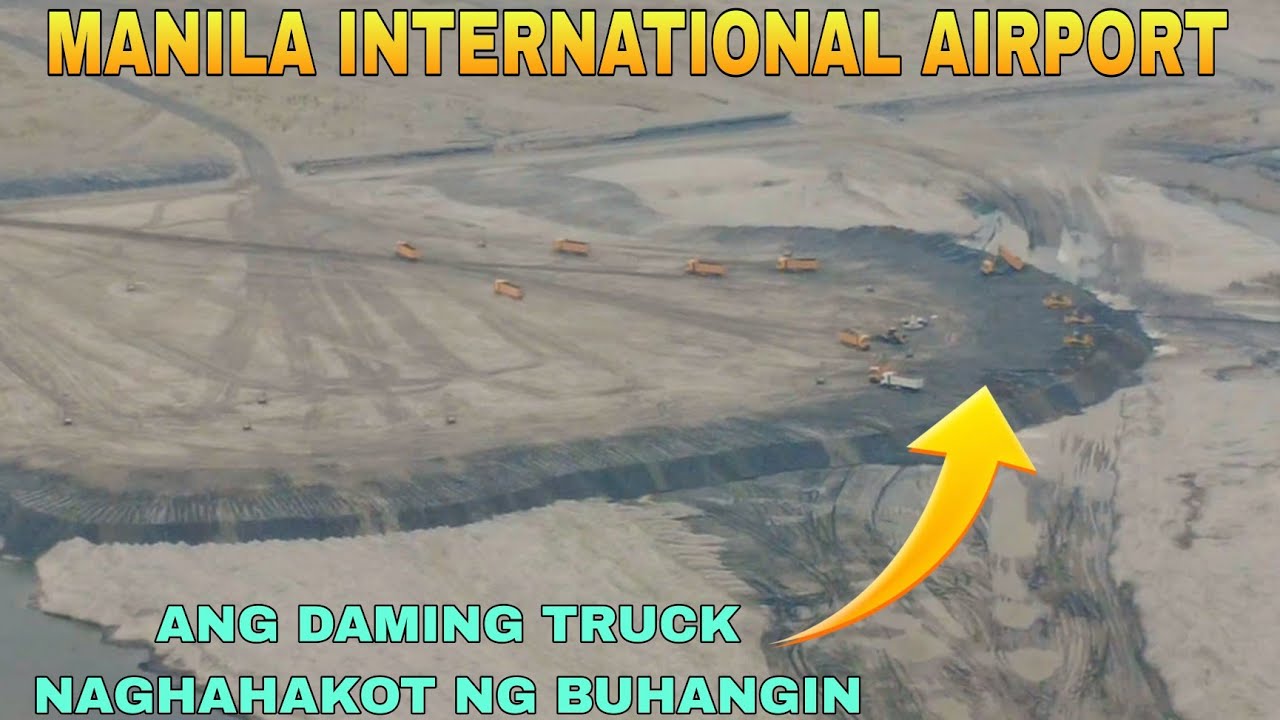 Много грузовиков перевозят песок/Международный аэропорт Манилы, город Талиптип, Булакан.