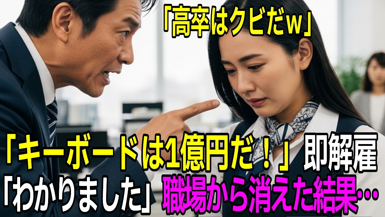 高卒はクビ。女性の正体を知らない新任事業責任者「わかりました」職場から消えた結果…