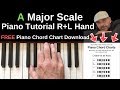 A Major Scale Piano Tutorial | Right &amp; Left Hand Fingering | Chords on the Scale  | FREE Chord Chart