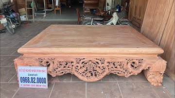 Sập chân quỳ gỗ hương đá đục tích ngũ phúc 1m8x2m2 - đồ gỗ kinh bắc