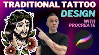 Full Designing an American Traditional Jesus Tattoo in Procreate | From Midjourney AI to Bold Flash Update