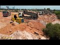 Hello guy part16 new updating komatsu bulldozer pushing rock and dump truck landfilling
