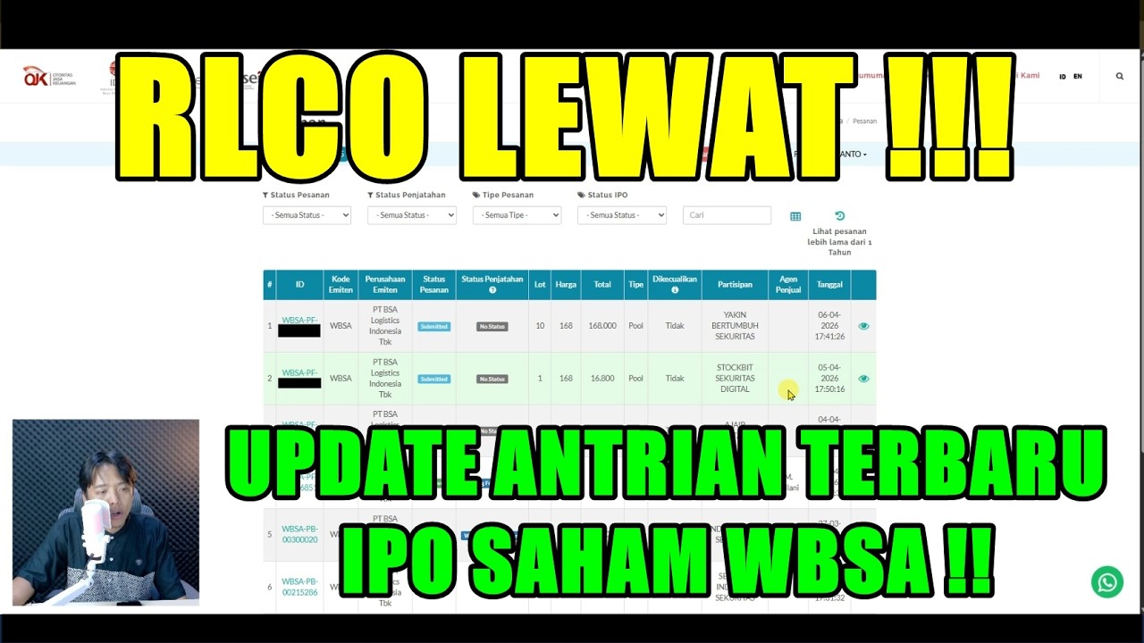 Ipo Rlco RLCO lewat !! Update antrian terbaru IPO saham WBSA - YouTube