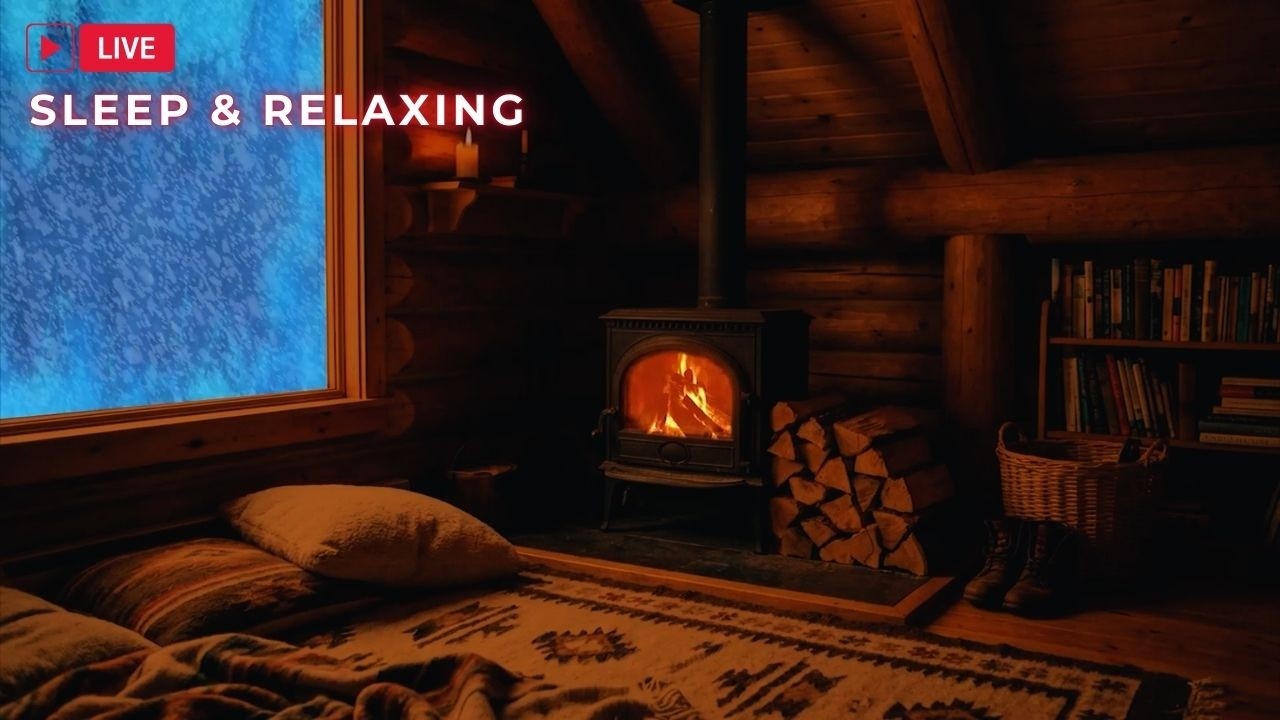 Snowy Cabin Getaway - Fireplace & Blizzard Sounds for Restful Sleep & Relaxation