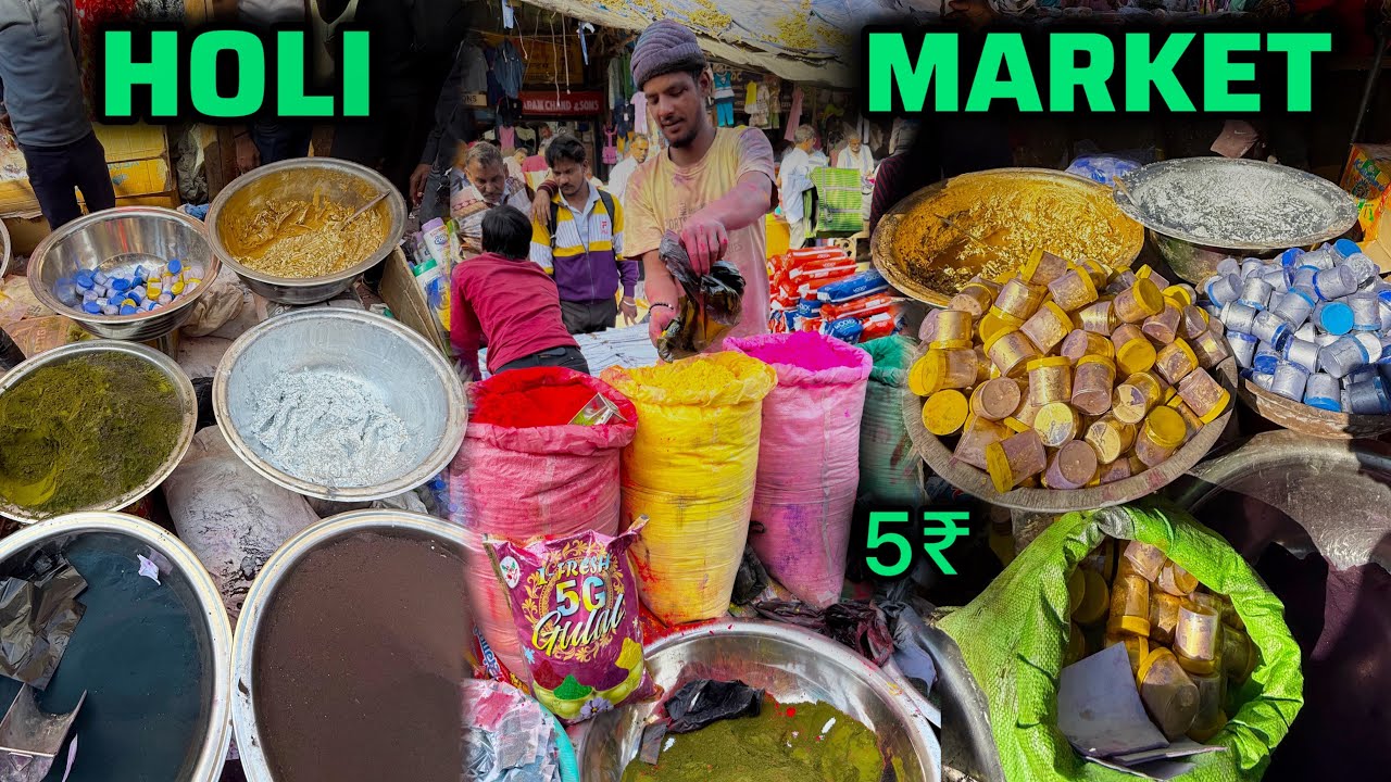 Cheapest Holi Market 2025 🔥 Exploring Gulal,Pichkari ₹3Rs | Holi Stash | Sadar Bazaar Holi Market