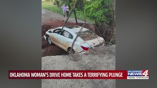 Oklahoma woman's drive home takes a terrifying plunge