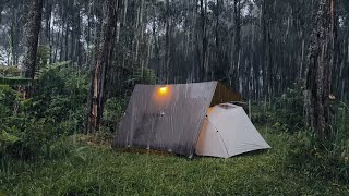 SOLO CAMPING HEAVY RAIN - RELAXING CAMPING AND COOKING IN RAIN • ASMR