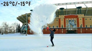 Boiling Water Freezing in Mid Air in Slow Motion. Polar Vortex