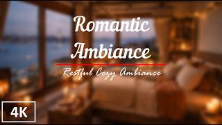 Romantic Bedroom Ambience 🌉 Soft Jazz, Fireplace Crackle &amp; Bosphorus View | 4K
