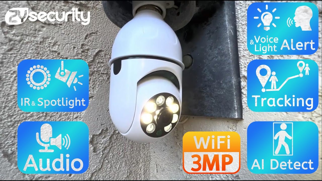 2K HD E27 Bulb Camera 360 Auto Tracking PTZ WiFi Home Surveillance