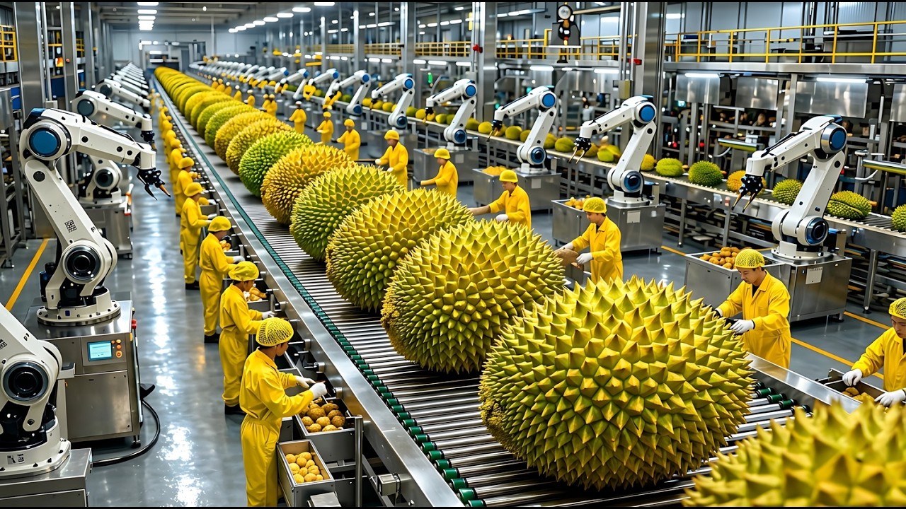 Durian Rind Processing Inside a Modern Dried Durian Factory : From Durian Orchard to ...