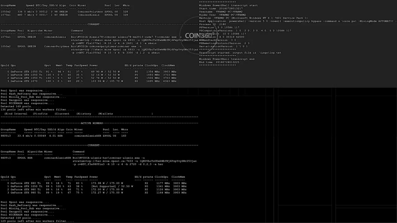 0015m015 2018-07-28 Live GPU mining profit monitor of 1050 Ti, 1063, 1070, 980 Ti
