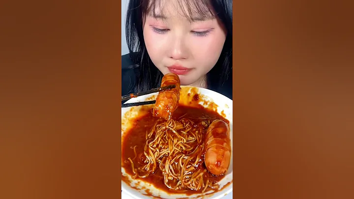 eating show enoki mushrooms flavor spicy with meatballs yummy