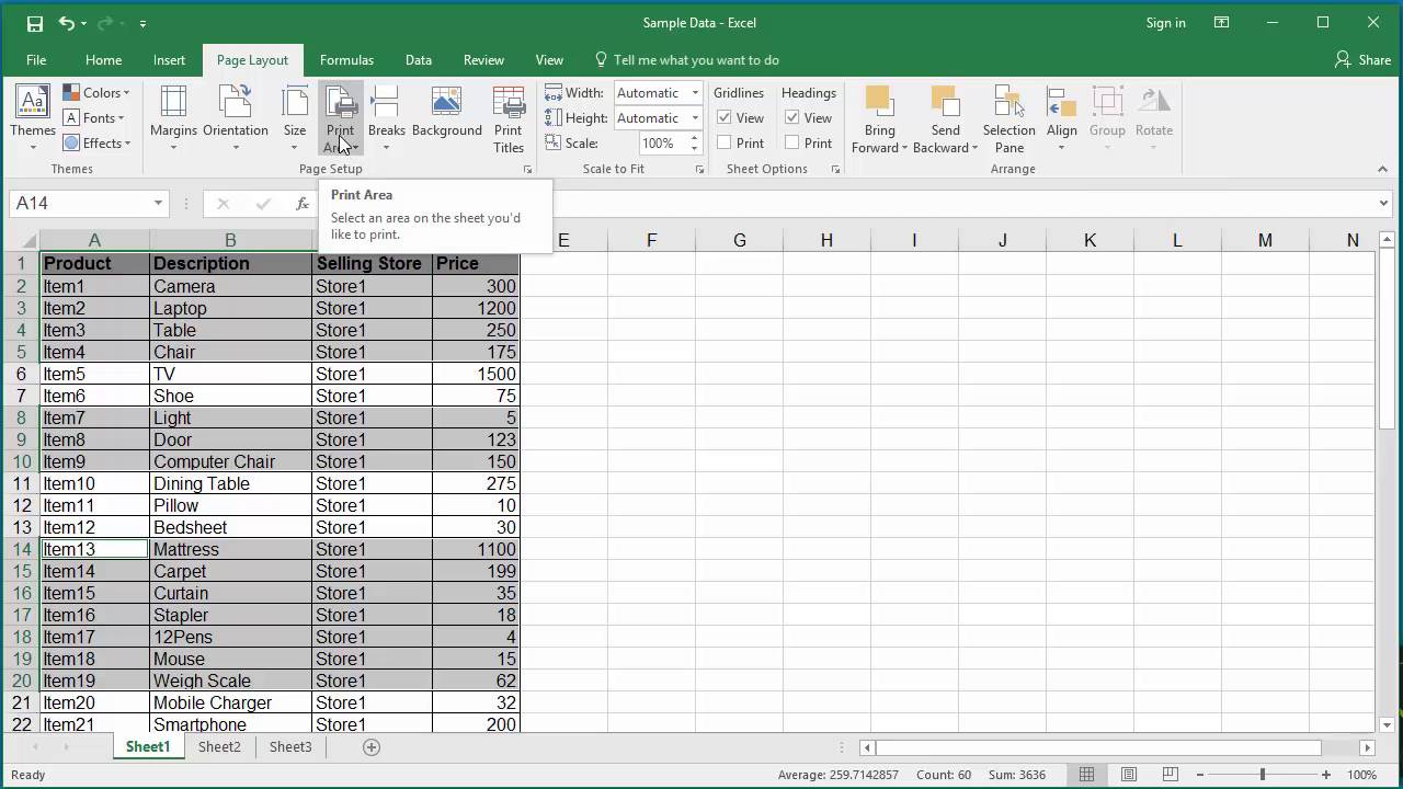 Æsel Mikroprocessor Derfra How to Print Selected Data from a Worksheet in Excel 2016 - YouTube