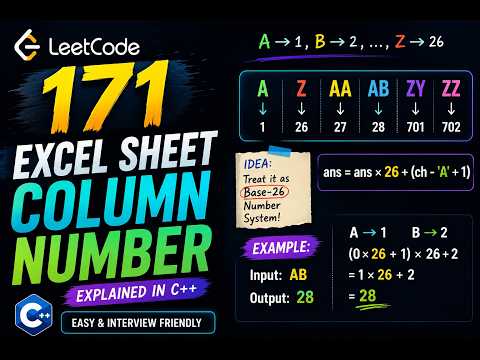 LeetCode 171 Easy Solution in C++ | Excel Column Number Explained