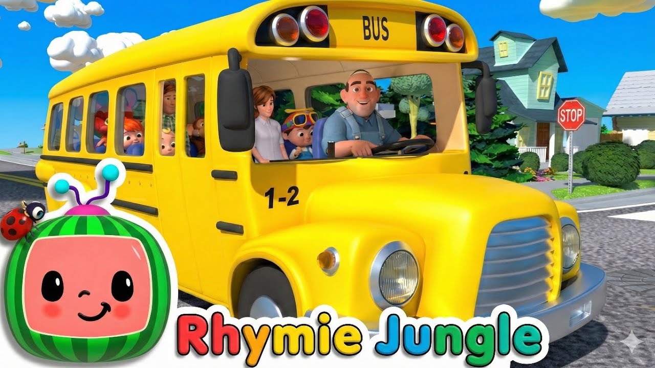 Wheels on the Bus | Fun Bus Song for Kids 🚍🎵 | Cocomelon Style Nursery Rhyme | RhymieJungle