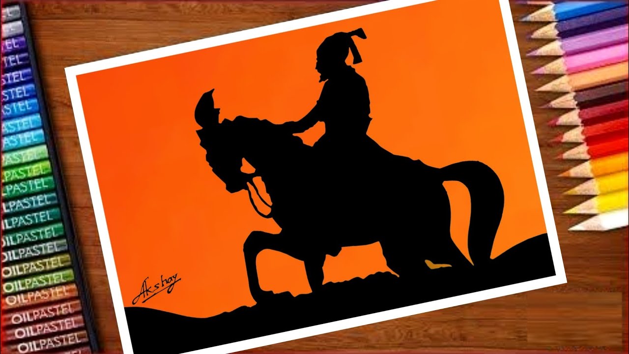 Horse Painting Shivaji Maharaj Colour Drawing - Fogueira Molhada