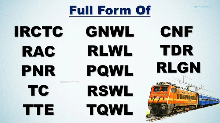Full Form Of RAC, PNR, GNWL, RLWL, PQWL, RLGN, TQWL, TDR In Railway