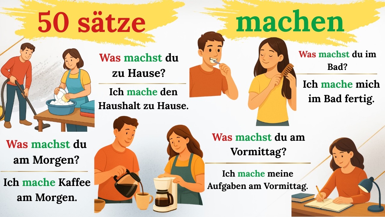 Lerne das Verb „machen“ richtig! 🇩🇪 50 Beispiele A1 - YouTube