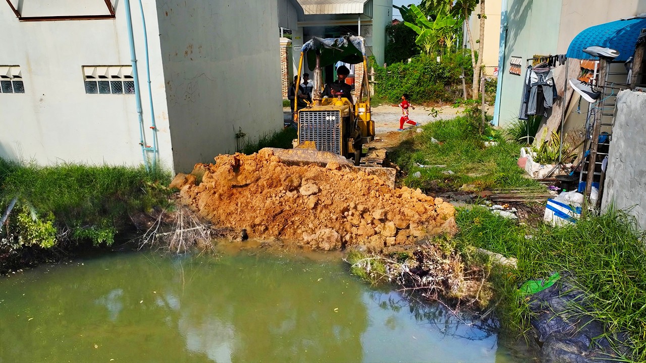 Start Opening Amazing Project! Landfill on Flooded Area Using Skill Dozer D20A with 5Ton Trucks