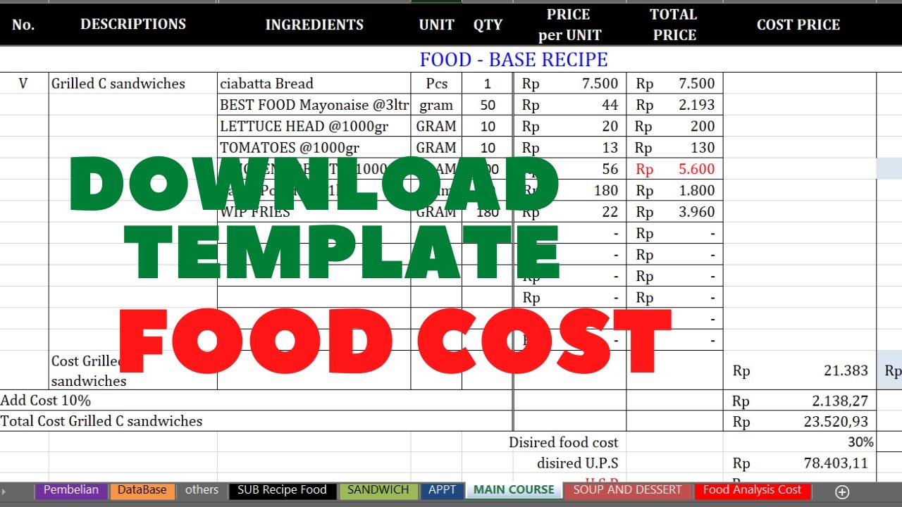 DOWNLOAD FOOD COST TEMPLATE CARA MENGHITUNG FOOD COST MAKANAN YouTube