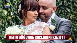 Gelin düğününde saçlarını kazıttı