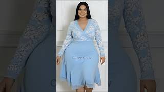 Plus Size Coastal Sky Cotton Knitted ALine Dress – Blue \u0026 Whit